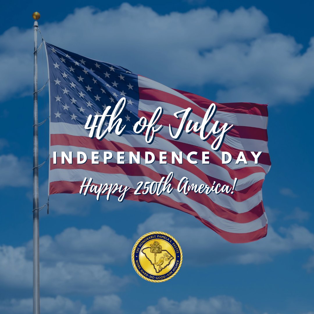 PamelaEvette's tweet photo. Happy Independence Day, South Carolina! 🇺🇸

On our nation's 250th birthday, we acknowledge how fortunate we are to be Americans and live in the land of the free, and we honor the brave men and women who have defended our freedoms throughout our history.

May God continue to bless the USA and the great state of South Carolina. Wishing you and your family a safe, joyful, and memorable Fourth of July!