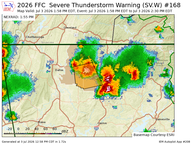 MurrayCountyPS's tweet photo. FFC issues Severe Thunderstorm Warning [wind: 60 MPH (RADAR INDICATED), hail: 1.00 IN (RADAR INDICATED)] for Gilmer, Murray [GA] till 2:30 PM EDT https://t.co/4VAGrdQM4j https://t.co/eA6xsOnBFC