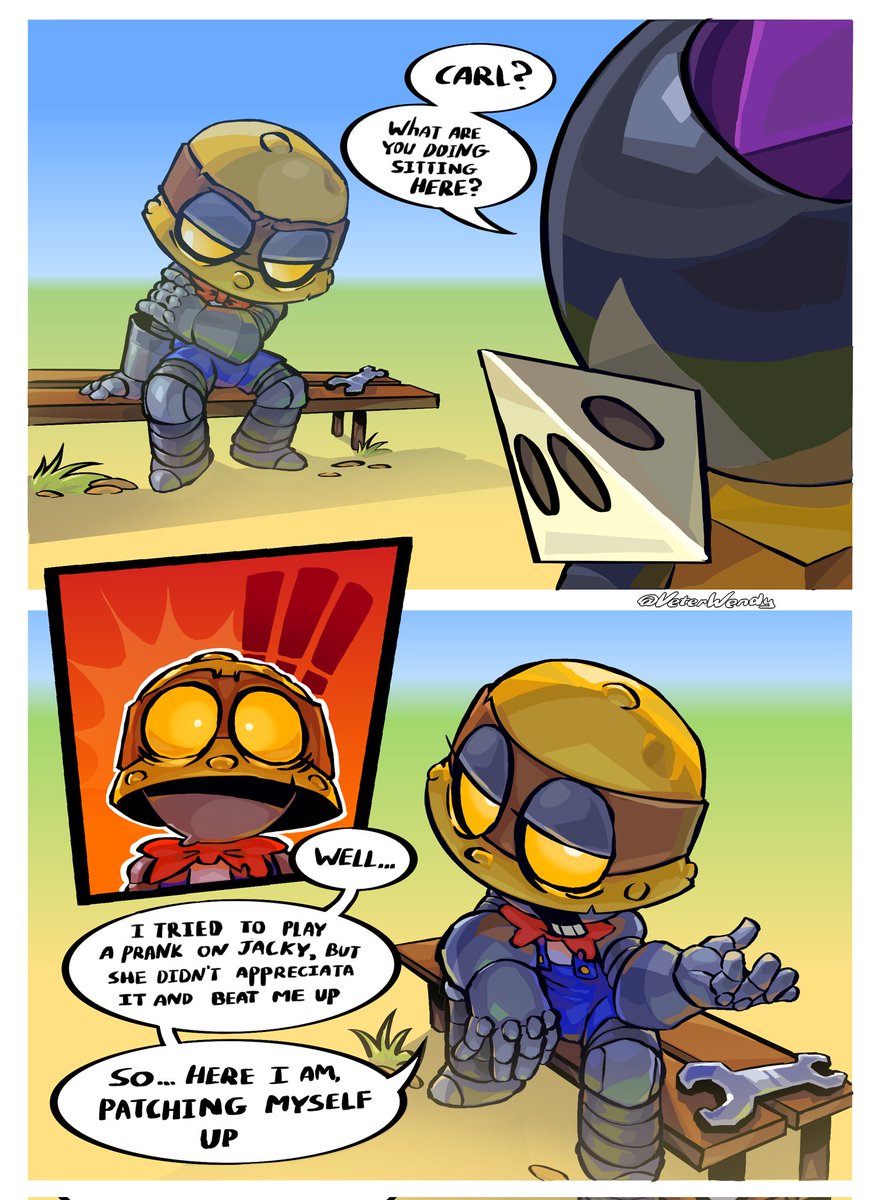 WendyVeter's tweet photo. Another stupid comic of mine 
[I don't know English well, I hope everything is written correctly]

#BrawlStars #BrawlStarsArt #Comic #Meeple #Carl #Jacky #Art https://t.co/XCdTK3YRoz