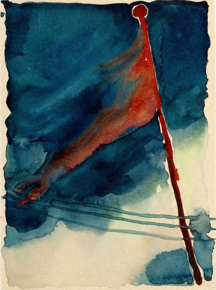 internetarchive's tweet photo. 🎨🇺🇸 Georgia O'Keeffe's THE FLAG (1918) is a striking watercolor painted during World War I. Now in the public domain in the United States, it's free to view, download, and reuse.

It's one of many fascinating items we're highlighting from the Internet Archive's collections as America marks its 250th anniversary.

Learn more in our blog: https://t.co/Op97GUekCY

#Americanhistory