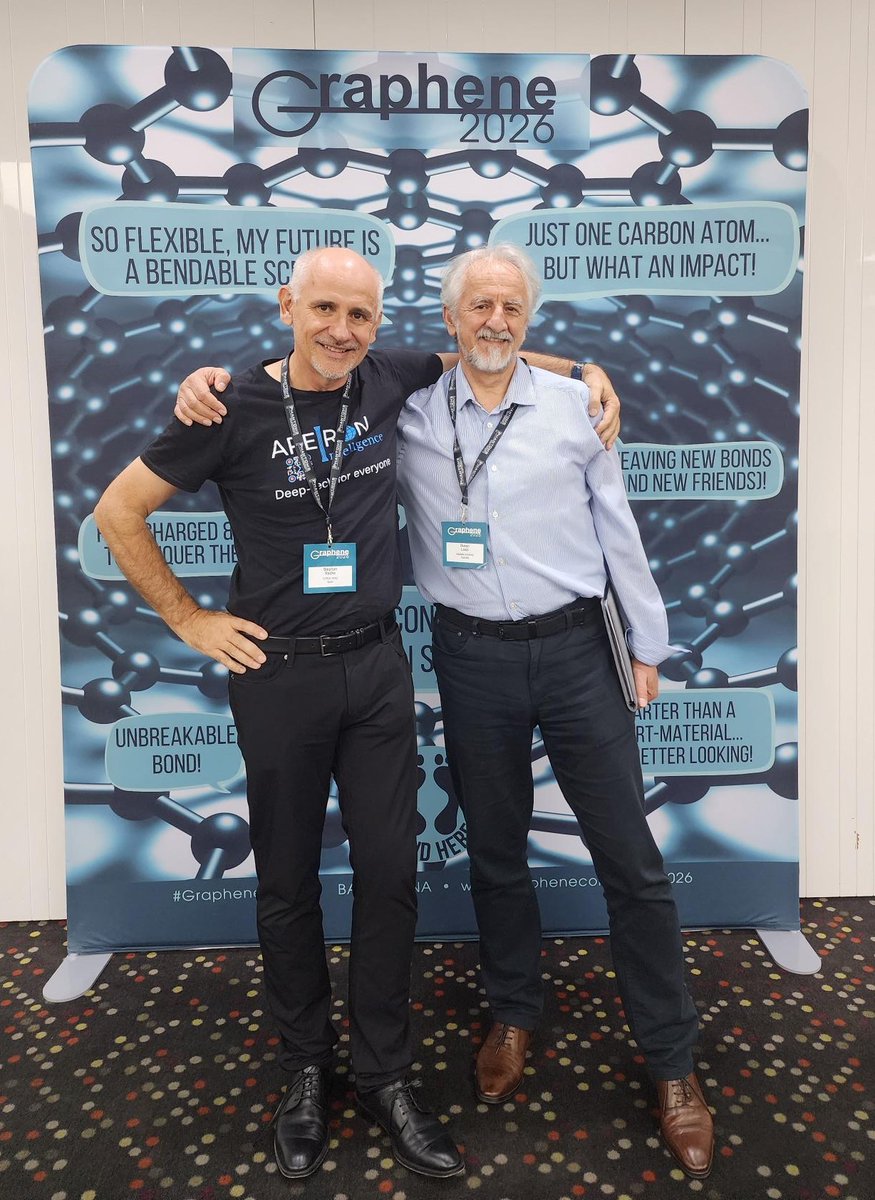 LosicG's tweet photo. Great to catch up with #graphene veterans and dear friends @StephanSroche @Be_Dimensional @tecnosfera at #Graphene2026 in Barcelona to see how #graphene #2Dmaterials field has matured over past years, with exciting new discoveries, innovations &amp; real-world products and impact. https://t.co/TSxWqbd7GM