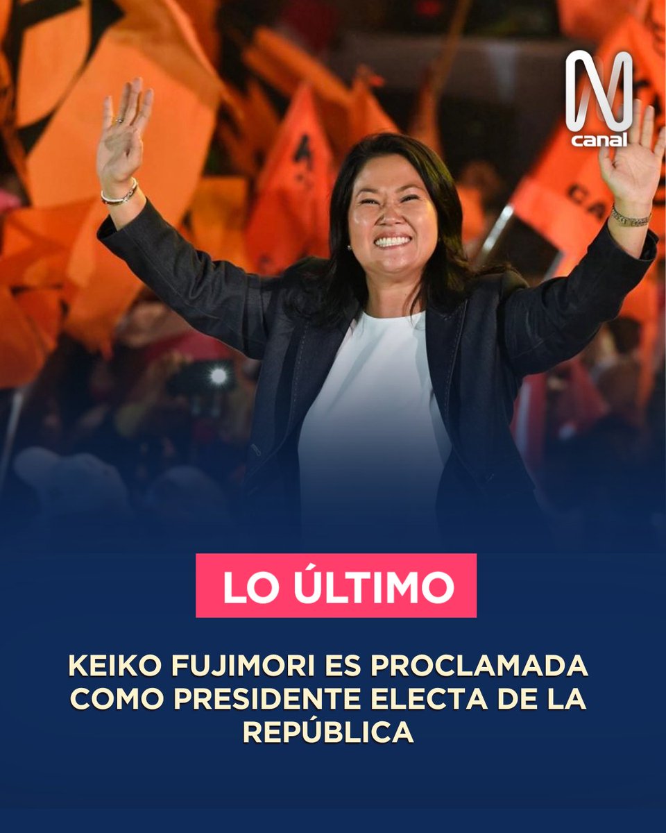 canalN_'s tweet photo. #LoÚltimo

Keiko Fujimori es proclamada como presidente electa de la República

Mantente informado en la WEB ► https://t.co/WAgcNzGC9I https://t.co/ltxGoq3bLY