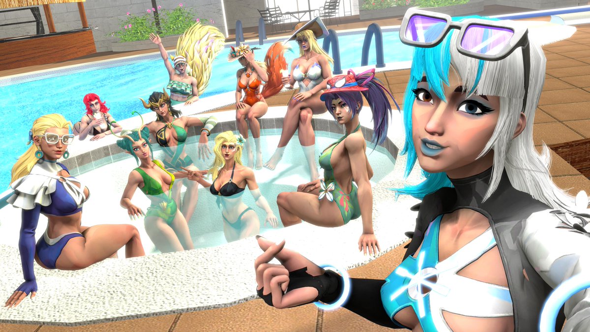 EggheadCobra's tweet photo. Summer vacation with the ladies!

#MarvelRivals #lunasnow #invisiblewoman #psylocke #mantis #dagger #emmafrost #whitefox #ladyloki #squirrelgirl #blackwidow #sfm #sourcefilmmaker #3d #fanart https://t.co/92yYgh4DfA