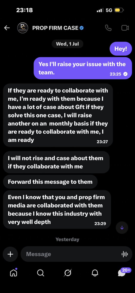 trustedprophub's tweet photo. 🚨 This is a serious credibility issue for the entire prop firm media space.

We all support exposing genuine scams and helping traders who are treated unfairly.

But what happens when an “expose” page says this in private?

“If they collaborate with me, I won’t raise cases against them anymore.”

I have attached the screenshots.

Read them yourself.

If your coverage depends on whether a firm collaborates with you, are you exposing misconduct… or trying to negotiate leverage?

Even more concerning, this same page later published a post calling @GoatFunded a scam, despite the firm having already shared its investigation and evidence regarding the case. If you’re going to accuse a firm publicly, at least review both sides before publishing.

This hurts everyone.

It damages the credibility of genuine media pages that spend time verifying cases before speaking.

It makes traders trust the wrong people.

And it gives firms a reason to question legitimate criticism.

To every review and media page: don’t let a few bad actors define this industry.

Verify first. Listen to both sides. Publish facts,not narratives.

Curious to hear what other media pages think.
@PropFirmMedia @propfirmeye @Propfirmedge @propworldnews @PropFirmsGuru @propfundsquad @PropFirmBrigade @propwatchmedia @forexblog9ja 
@propfirmtrack @propfirmtalks 

Is this acceptable, or is this exactly the behavior that’s damaging trust in our industry?