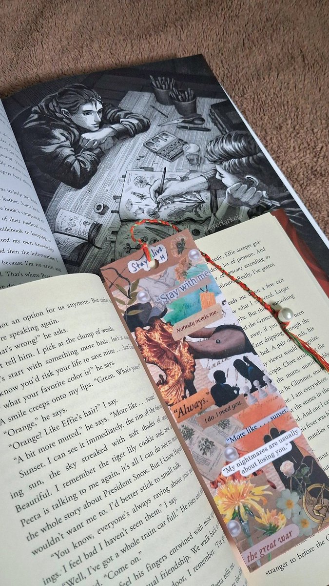 everlarkeia's tweet photo. probablemente el marcapáginas más everlark/catching fire lo diseñó @ailenonfire 💚🧡 https://t.co/Gba6byxvlH