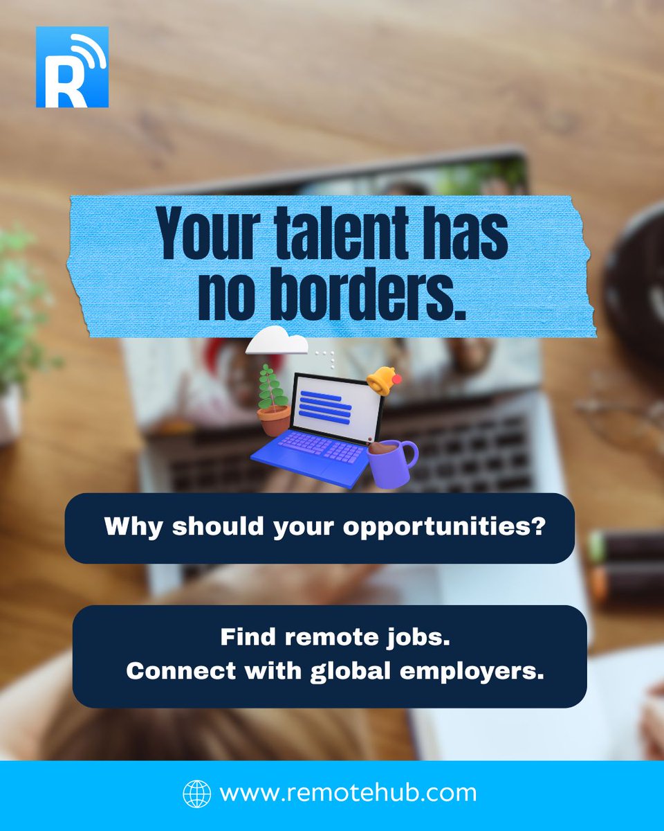 remotehub_com's tweet photo. Great opportunities aren't limited by location. π
Your skills deserve a global audience. π
π https://t.co/LMBOCQFqDF
#RemoteHub #RemoteJobs #FreelanceJobs #RemoteWork #WorkFromHome #GlobalHiring #CareerGrowth https://t.co/mYJIOHWkJQ