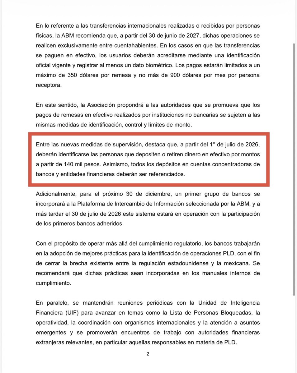 LuisPadronV's tweet photo. 🔴 #AlertaFiscal | El efectivo está bajo una vigilancia cada vez mayor.

A partir del 1 de julio de 2026, los bancos deben identificar a quienes realicen depósitos o retiros en efectivo de $140,000 o más, como parte del fortalecimiento de las medidas de prevención de lavado de dinero.

No se trata de un nuevo impuesto ni de una facultad adicional del SAT. Se trata de un cambio que confirma una tendencia: cada vez existe mayor trazabilidad y control sobre las operaciones financieras.

#LaVozdelFiscalista