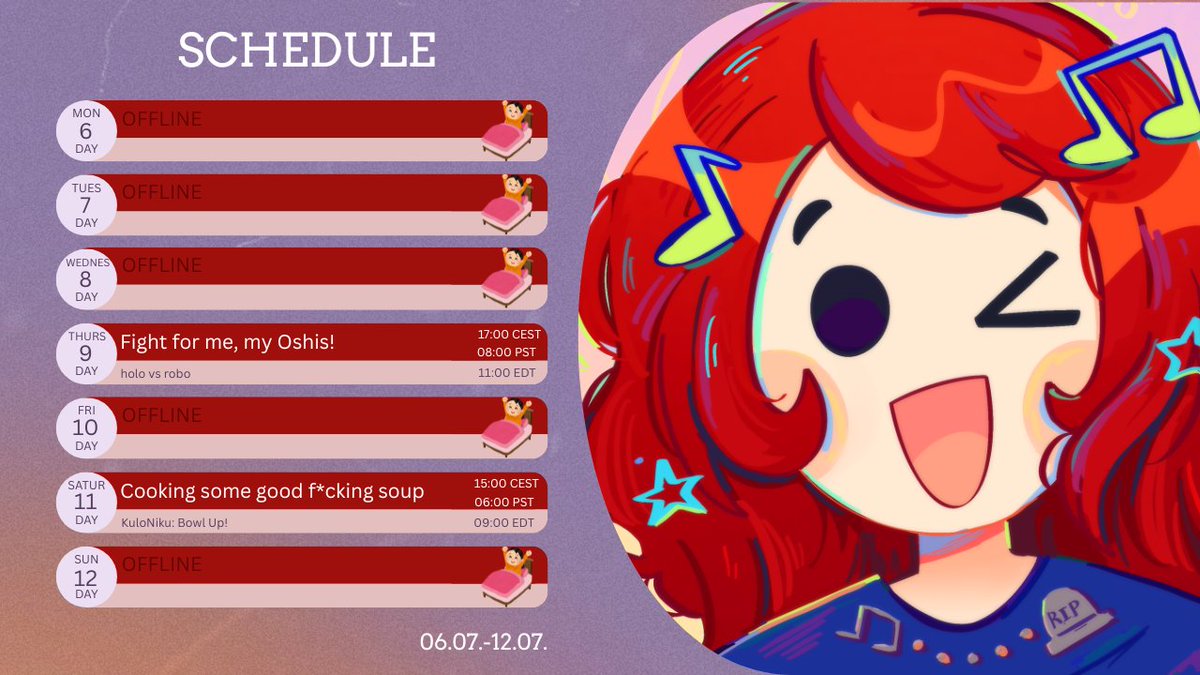 Lybula's tweet photo. Premiering the Lybula schedule! I designed it myself (,,>﹏<,,) See you next week, now with guarantee! https://t.co/CAQAupg3Wz