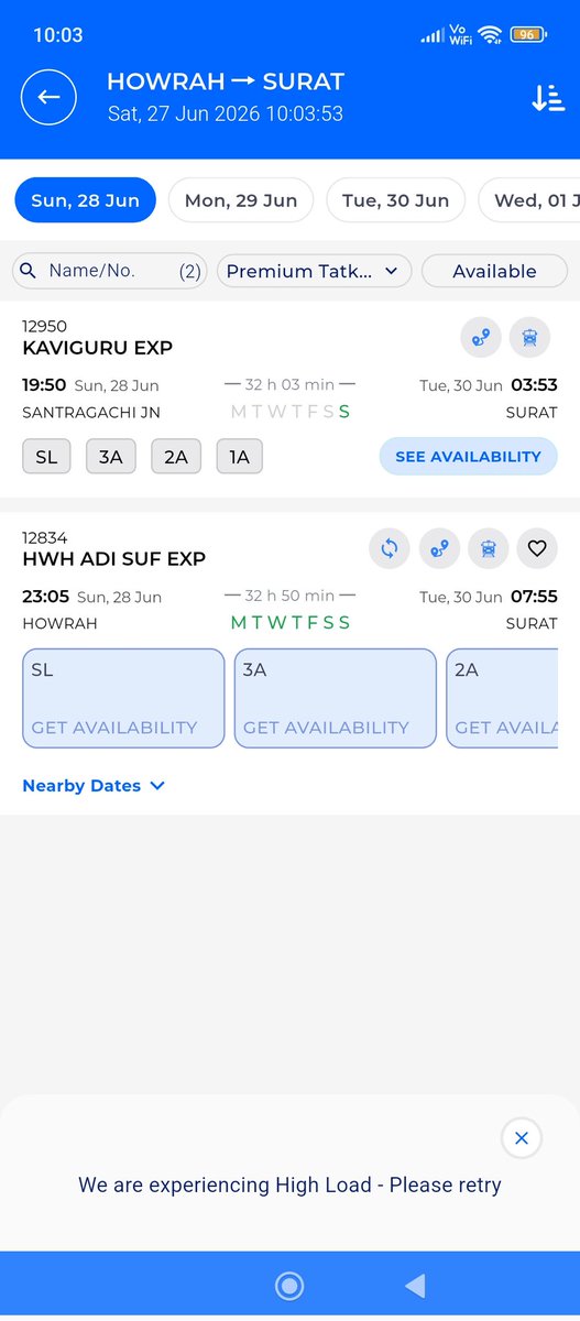 SouvikBhattac19's tweet photo. @AshwiniVaishnaw  @IRCTCofficial This is just a stupid app and system... A normal person can't book a single tatkal ticket... Always showing high load and after a few minutes showing no tickets... What a bad system
#tatkalticket #trainticketbooking #irctcbooking https://t.co/s54Nrf6Cmt