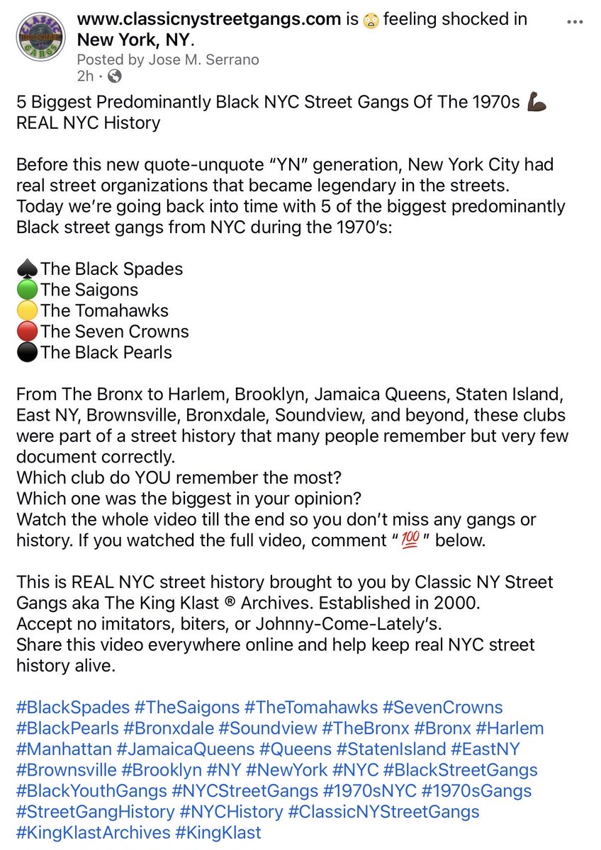 kingklast's tweet photo. 5 Biggest Predominantly Black NYC Street Gangs Of The 1970s 💪🏿 REAL NYC History

#BlackSpades #TheSaigons #TheTomahawks #SevenCrowns #BlackPearls #Bronxdale #Soundview #TheBronx #Bronx #Harlem #Manhattan #JamaicaQueens #Queens #StatenIsland #EastNY #Brownsville #Brooklyn #NY https://t.co/6B7L4GpAle