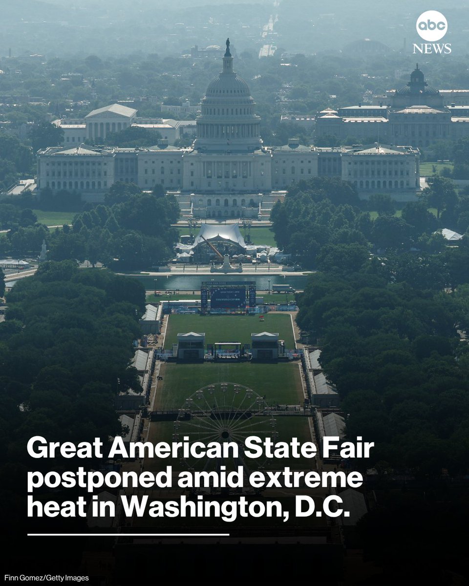 ABCPolitics's tweet photo. NEW: The Great American State Fair abruptly closed mid-day Friday due to dangerous temperatures, organizers said.
 
The heat index — what temperature it feels like with humidity — is forecast to reach a scorching 113 degrees in D.C. on Friday.

Read more: https://t.co/SmFOZHieS3 https://t.co/Bt4AScwXSa