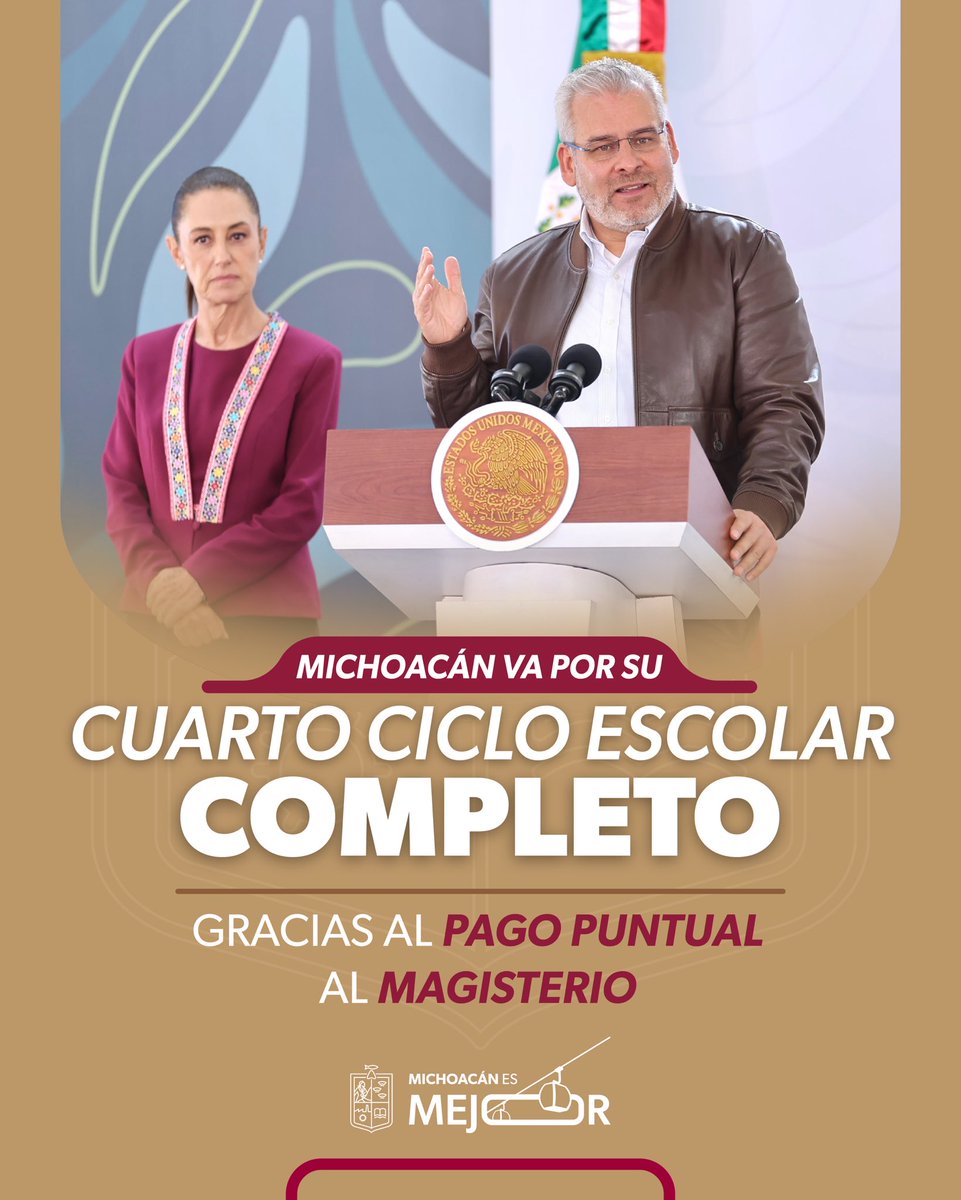 ARBedolla's tweet photo. Cumplir con las y los docentes es cumplir con la educación de nuestra niñez y juventud. Por cuarto año consecutivo, Michoacán logra un ciclo escolar completo; una meta que por décadas se veía imposible y que hoy es una realidad. #MichoacánEsMejor https://t.co/fWL5Z1VywD