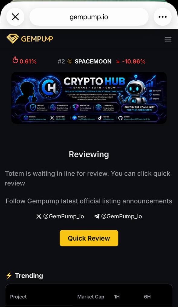 OFFTotemToken's tweet photo. Listing has been submitted for $Totem on @GemPump_Offcial  🚀 https://t.co/7RFiRySkO4