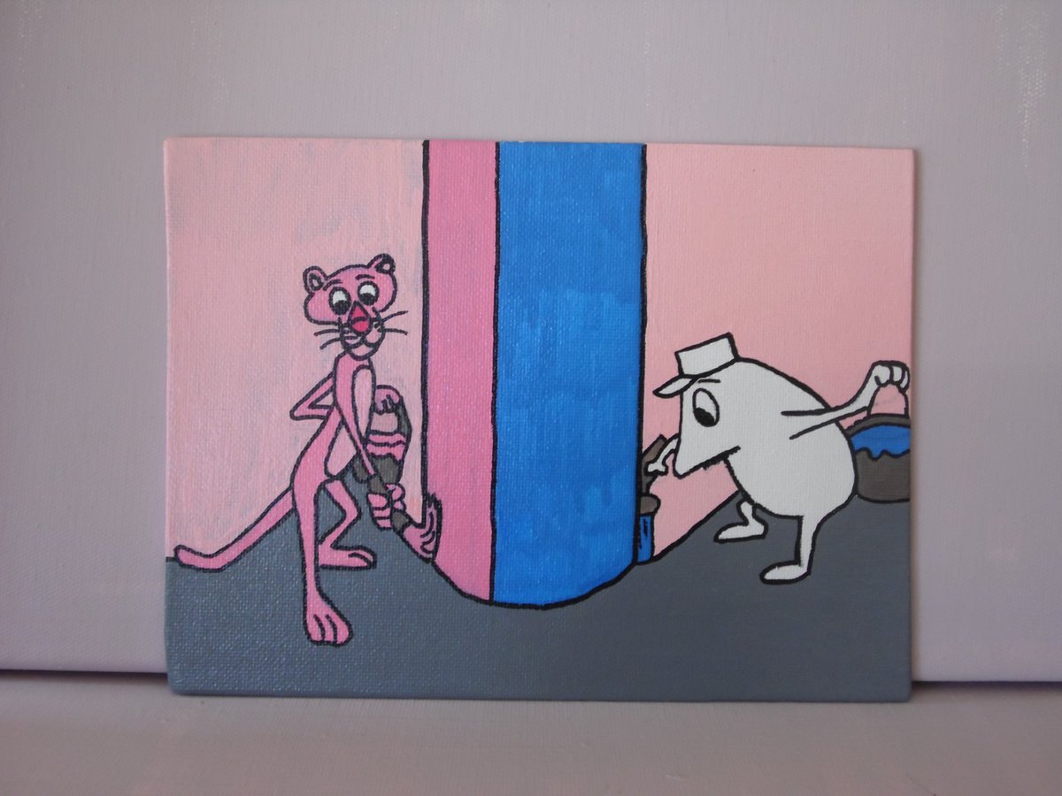Geeking4Art's tweet photo. Mischief managed! 🎨 The Pink Panther
and his blue-painting nemesis in a vibrant showdown.
#PinkPantherArt #CartoonVibes #FanArtFriday
#AcrylicOnCanvas #RetroCartoon #PinkAndBlue
#ArtisticDuel #HandPainted #PopCultureArt #ClassicAnimation #ArtDaily #CreativePainting #Mischief https://t.co/fbdm7XkSPl