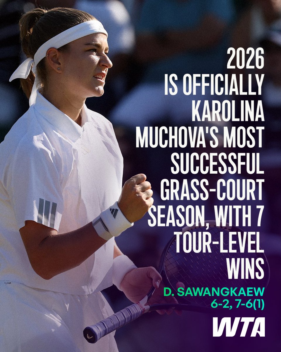 WTA's tweet photo. Win achieved ✅
Personal record broken ✅

@karomuchova7 books her place in the Round of 16 with a win over Sawangkaew 

#Wimbledon https://t.co/j9PFQuL30K