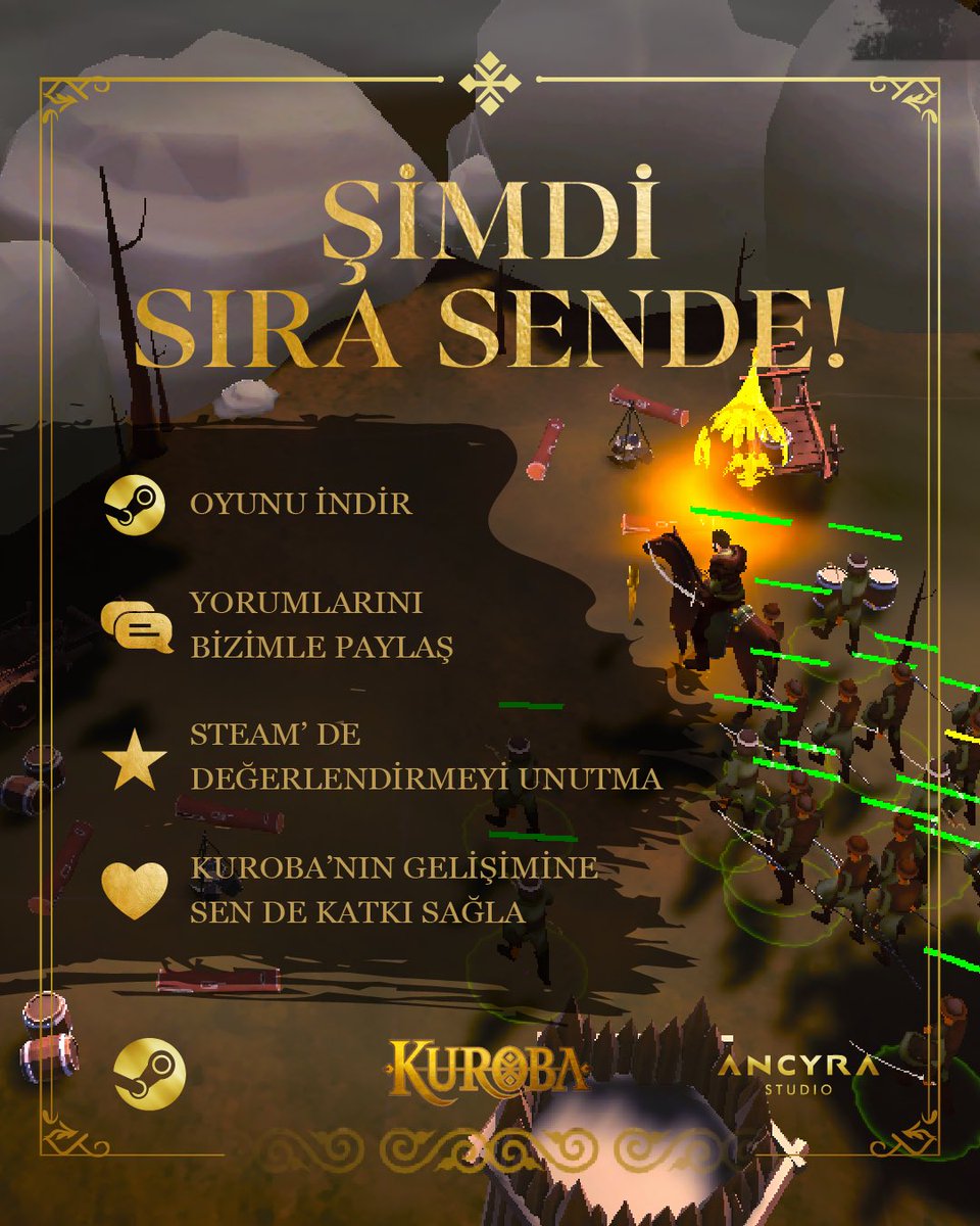 AncyraStudio's tweet photo. 🚨 KUROBA: OGHUZ ERKEN ERİŞİMDEEEEE! ⚔️🎉

Bekleyiş sona erdi!

Aylar süren geliştirme, binlerce satır kod, sayısız test ve büyük bir emek sonunda sizlerle buluştu.

Artık Kuroba: Oghuz’u Steam Erken Erişim’de deneyimleyebilir, geri bildirimlerinizle bu yolculuğun bir parçası olabilirsiniz.

Bu süreçte bizi yalnız bırakmayan, destek veren ve inanan herkese sonsuz teşekkür ederiz. 💛

🎮 Hemen oynamaya başla:
https://t.co/fylre1Il61

#Kuroba #KurobaOghuz #EarlyAccess #RTS #GameDev