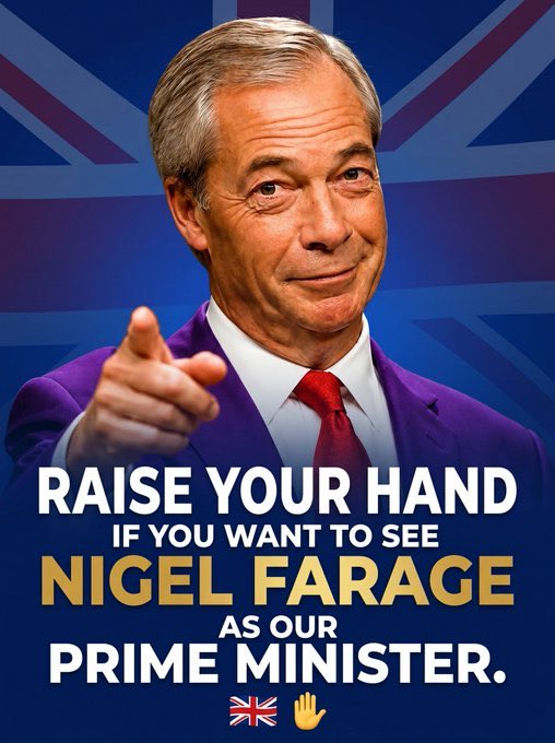 TheDreamyCity's tweet photo. Here's a shorter, neutral poll version:

🇬🇧 Poll: Do you think Nigel Farage would put Britain first as Prime Minister?

A) Yes 🇬🇧
B) Maybe 🤔
C) No ❌
D) Unsure 🤷 https://t.co/BsOOTjYxTy