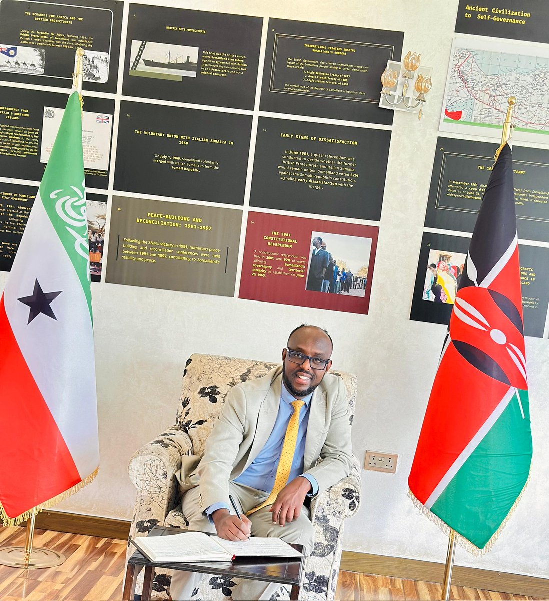 SaeedSurwaale's tweet photo. Honoured to visit the Republic of Somaliland's Diplomatic Mission in Kenya. The Mission reflects professionalism, commitment & strategic diplomacy. My sincere appreciation to Deputy Ambassador @SharmakeGeelle for the tour, valuable insights & hospitality. Bravo to the Ambassador,  @DrMohamedOmarr & the entire team as well.