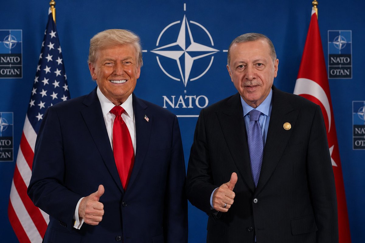 aannabosch's tweet photo. Trump visiting Erdoğan at the NATO summit feels less like a meeting of democratic leaders&amp;more like two dictators congratulating each other.Different countries, similar concerns: concentrating power,attacking critics&amp;weakening democratic norms.A warning,not a celebration.#NATO https://t.co/nCZIF3KMW1