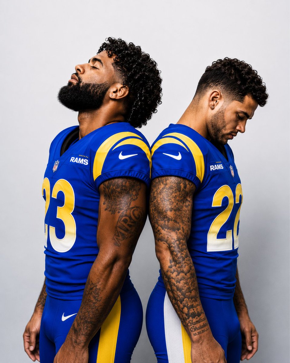 LAFBNetwork's tweet photo. Kyren Williams and Blake Corum were named the NFL's No. 1 running back duo by @MattVerderame 

🗣️"there's no reason they shouldn't have two 1,000-yard running backs this season"

Will the Rams be the first team since '08 to have two  RBs rush for 1k on the same team? https://t.co/cbph3YUPAY