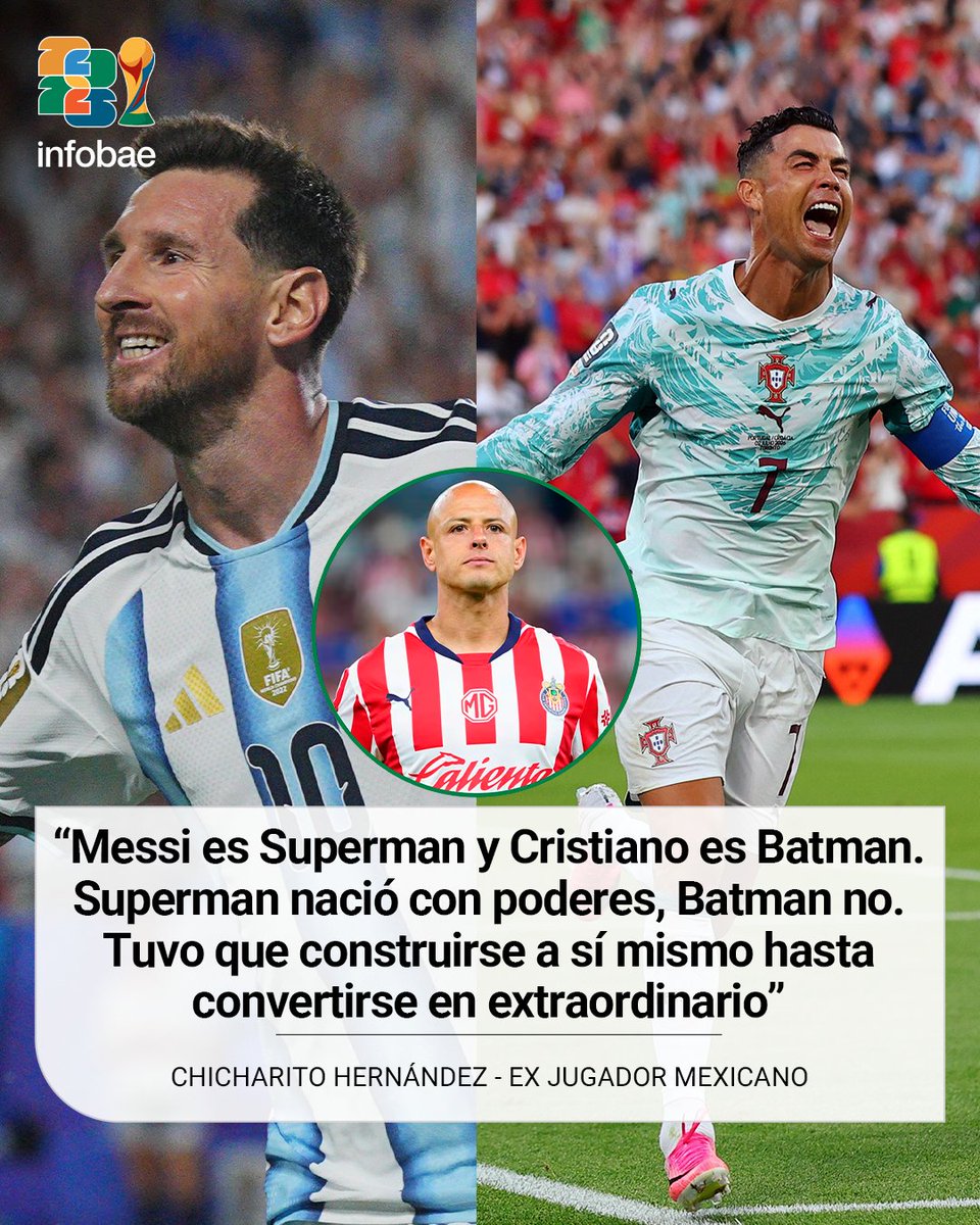 infobae's tweet photo. 🗣️ Javier Hernández abrió nuevamente el debate entre quién es el mejor entre Lionel Messi y Cristiano Ronaldo y, para él, la pregunta debería ser: ¿A quién se admira más?.

¿Coincidís con "Chicharito"? 👀 https://t.co/QqecLOLnFl