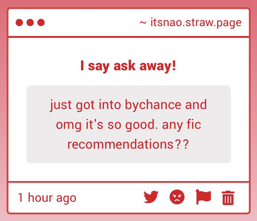 _nao_is_here's tweet photo. WELCOME!!! 
I’m glad ur giving Bychance a go :3

I put some Bychance recommendations in the replies for you! •v•

⭐️ = Fics with Smut/Explicit content!

If I missed one I’m sorry lmao😭 https://t.co/a5K5wHkOyZ