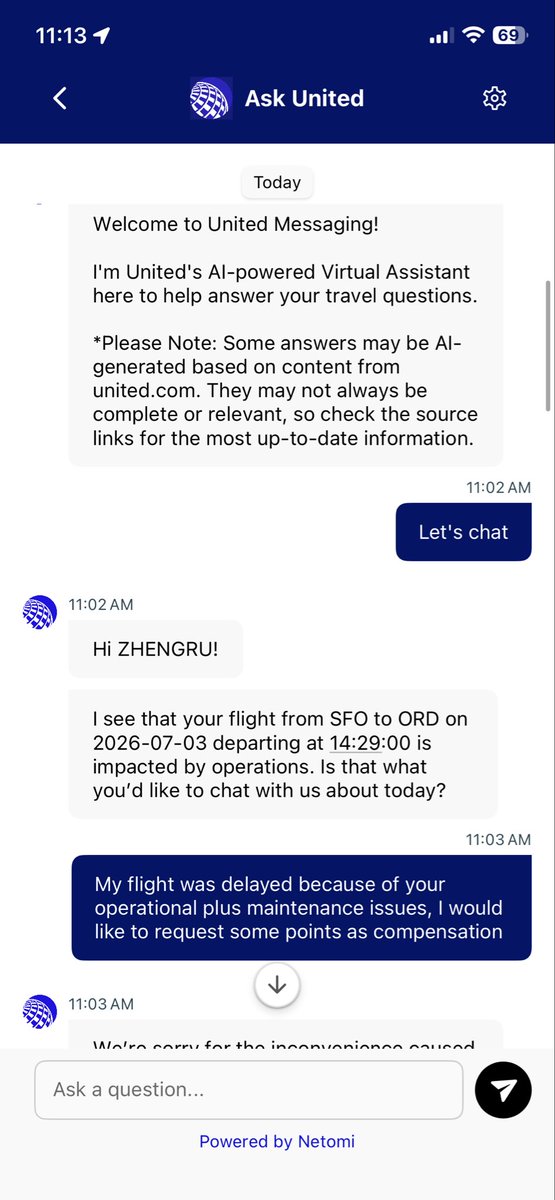 polymath_james's tweet photo. @united , why is your customer service actually so terrible?

(For reference, I have a flight being delayed for at least 4 and a half hours, because of their operational and maintenance issues, and I’ll be arriving in Chicago from SF at an odd time) https://t.co/VEyTKqi0hE