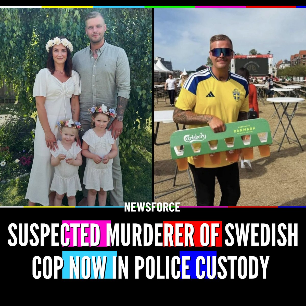 Newsforce's tweet photo. 🇸🇪🇩🇰BREAKING: Primary suspect in death of Swedish off-duty cop surrenders to Danish police after authorities released his photo.

Christian Zedig, 32, was stomped to death by a group of African men at a World Cup fan zone in Copenhagen while watching Norway’s match against Ivory Coast.

According to witnesses, 7–8 young African men supporting Ivory Coast provoked Scandinavian fans, then rushed the group and repeatedly stomped on Zedig’s head after he was punched and fell to the ground.

He leaves behind a wife and two young daughters.