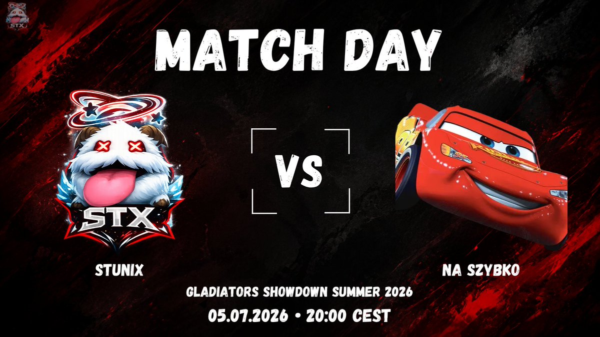 Stunix_Esports's tweet photo. Następny przystanek: Na Szybko. 😈
W niedzielę o 20:00 CEST staniemy do walki w kolejnym meczu Gladiators Showdown Summer 2026.
Jesteśmy gotowi. Do zobaczenia na Riftcie. ⚔️
@GS_tournaments @naszybko_esport
#STX #GSL #LoL https://t.co/PEzoHDCpYZ