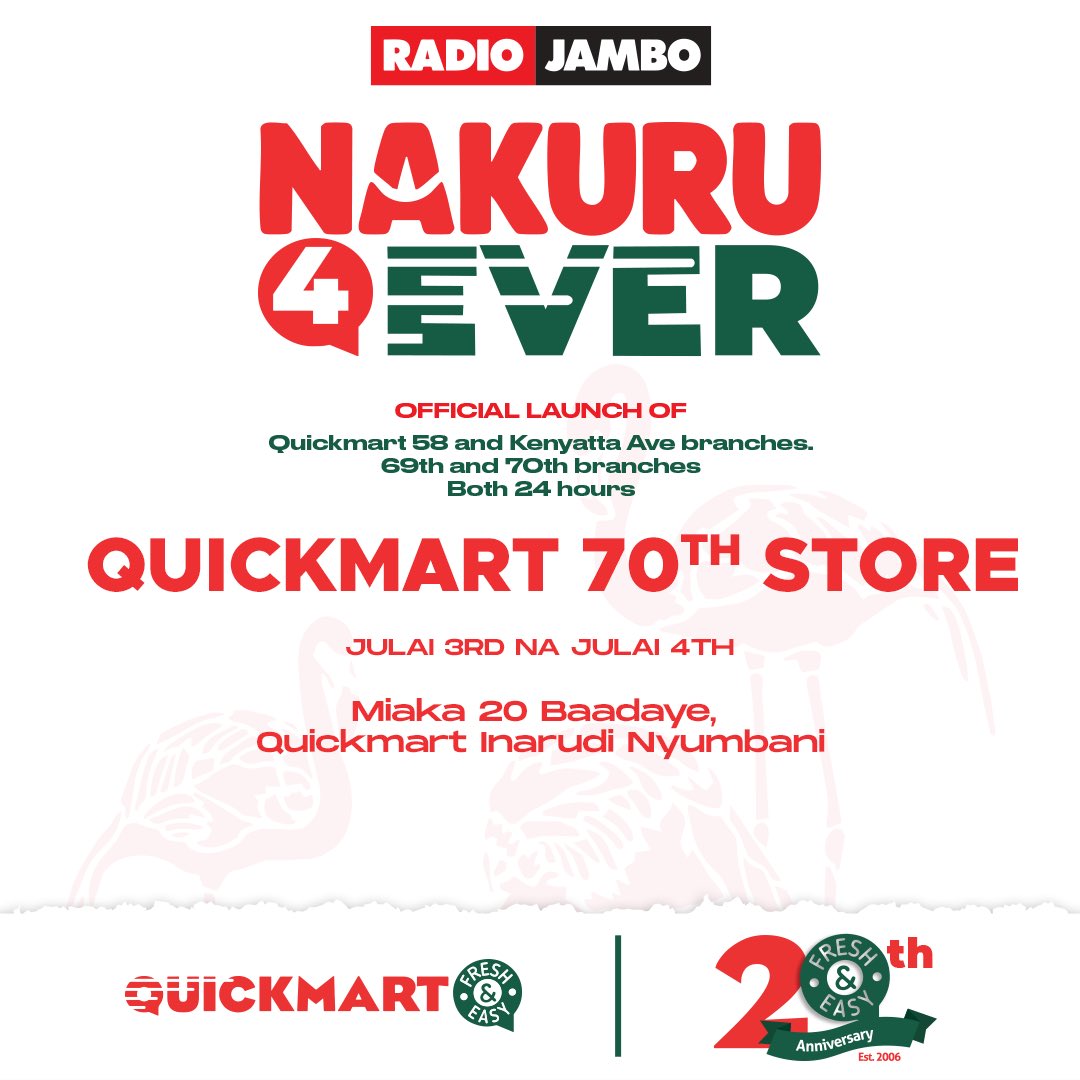 RadioJamboKenya's tweet photo. Leo ilikuwa mwanzo tu aisee ndani ya Nakuru kwa hisani ya @QuickmartKenya π₯π₯π₯°. Kesho itakuwa mbayaaaaa!!!
#ShikaMore #BeiNafuu #20YearsTogether #FreshAndEasy #KituoChaWakenya https://t.co/SFJsh5dgAI