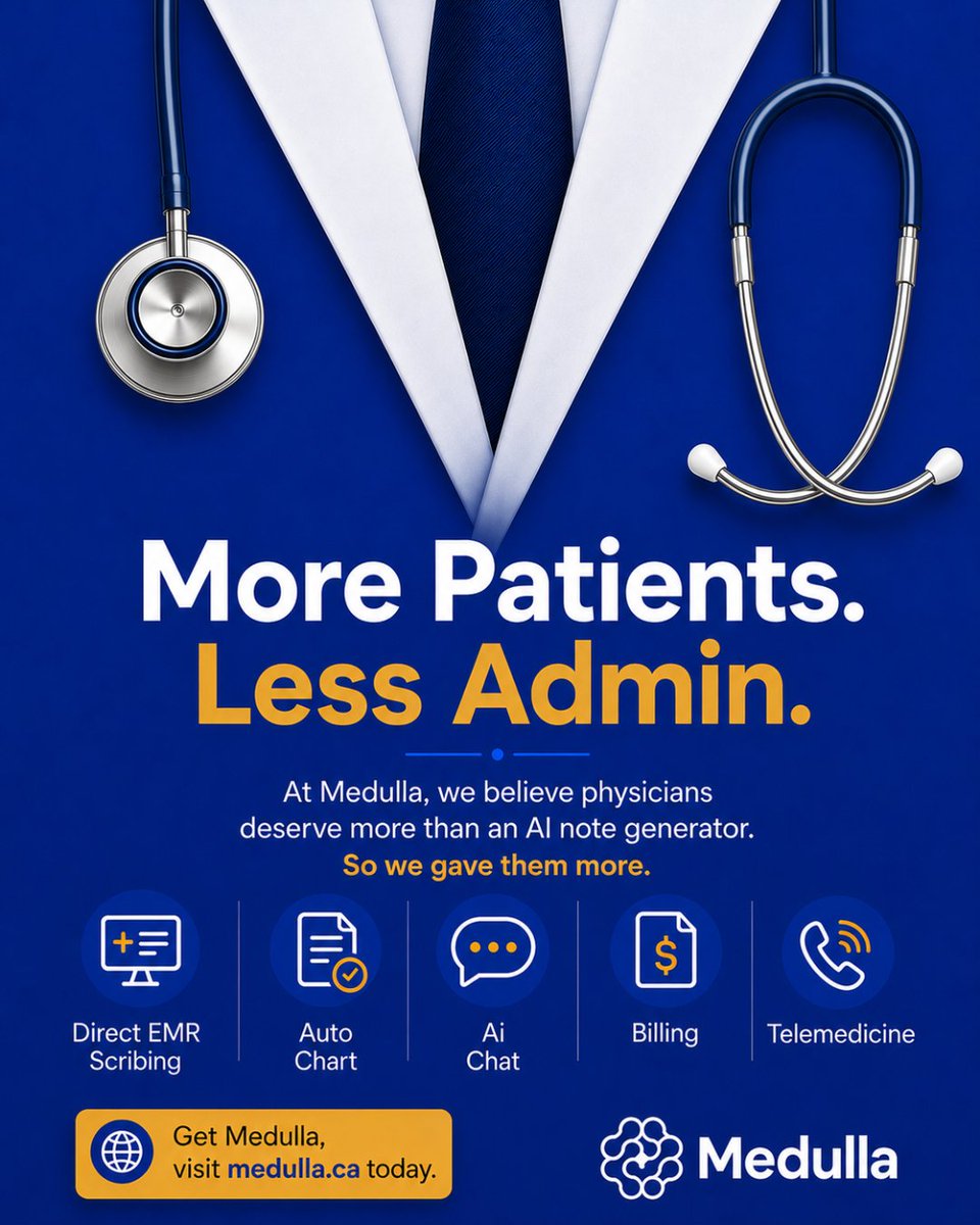 MedullaAI's tweet photo. While you care about your patients, we care about you!

Get Medulla today. Visit https://t.co/EiNaMqMfRc to get access or learn more.
#medulla

#aiscribes

#familymedicine

#canada https://t.co/Lf8VOE5ZS1