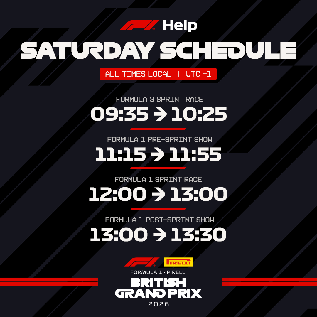 F1Help's tweet photo. It's Sprint and Qualifying day here in Britain!😎

Check out all the action today LIVE on #F1 TV 📺👇
https://t.co/yQJZrzeVhT https://t.co/xxc4cMafun