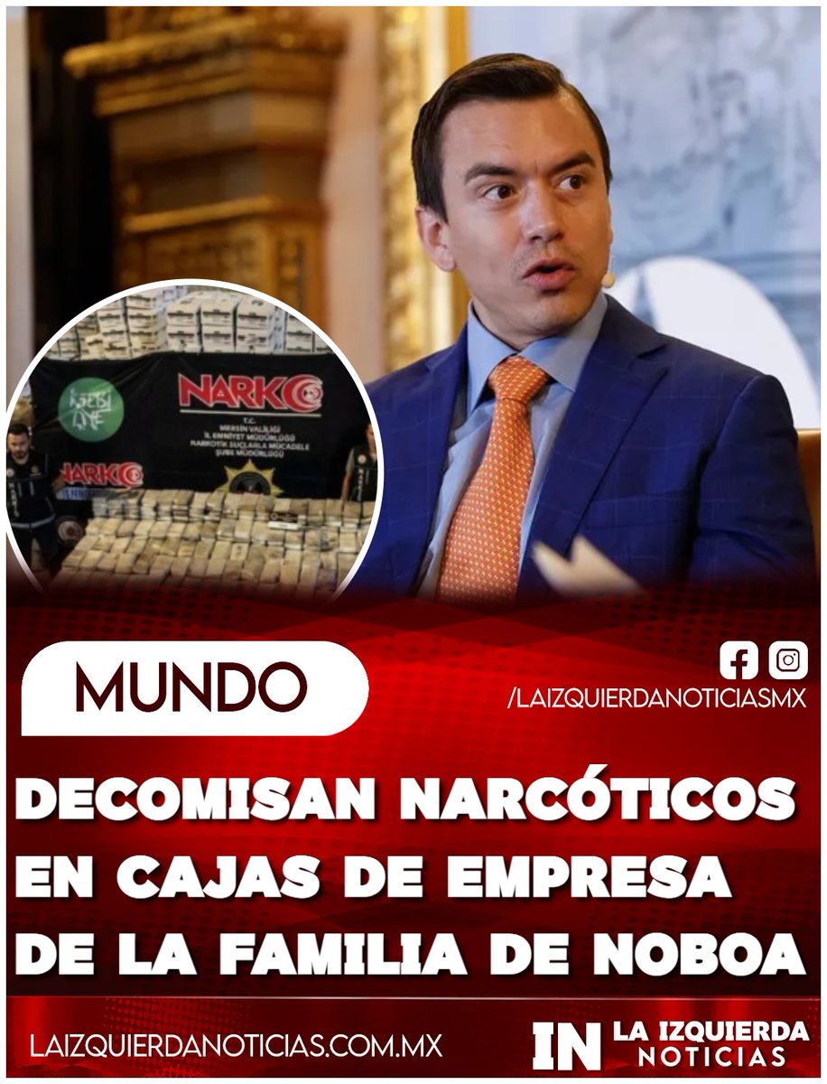 IzqNoticiasMx's tweet photo. ¡NARCODICTADOR! En Turquía incautaron estupefacientes ocultos en cajas de "Bonita Banana", empresa de la familia del presidente ecuatoriano Daniel Noboa. Es el undécimo decomiso de la marca en ese país solo en 2026. Investigaciones señalan que entre 2020 y 2021 contenedores de la compañía fueron usados para traficar a Europa. El presidente que se hace el guerrero contra el narco, resultó igual.