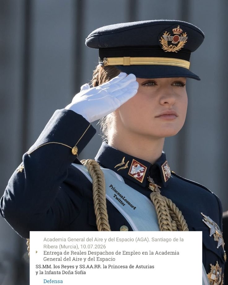 PrincesaLeonor4's tweet photo. 🚨Próximo acto oficial de la Princesa Leonor: 10/07
Entrega de Reales Despachos de Empleo en la Academia General del Aire y del Espacio. Santiago de la Ribera (Murcia).
#PrincesaLeonor #PrincessLeonor https://t.co/8r1kBf41gv