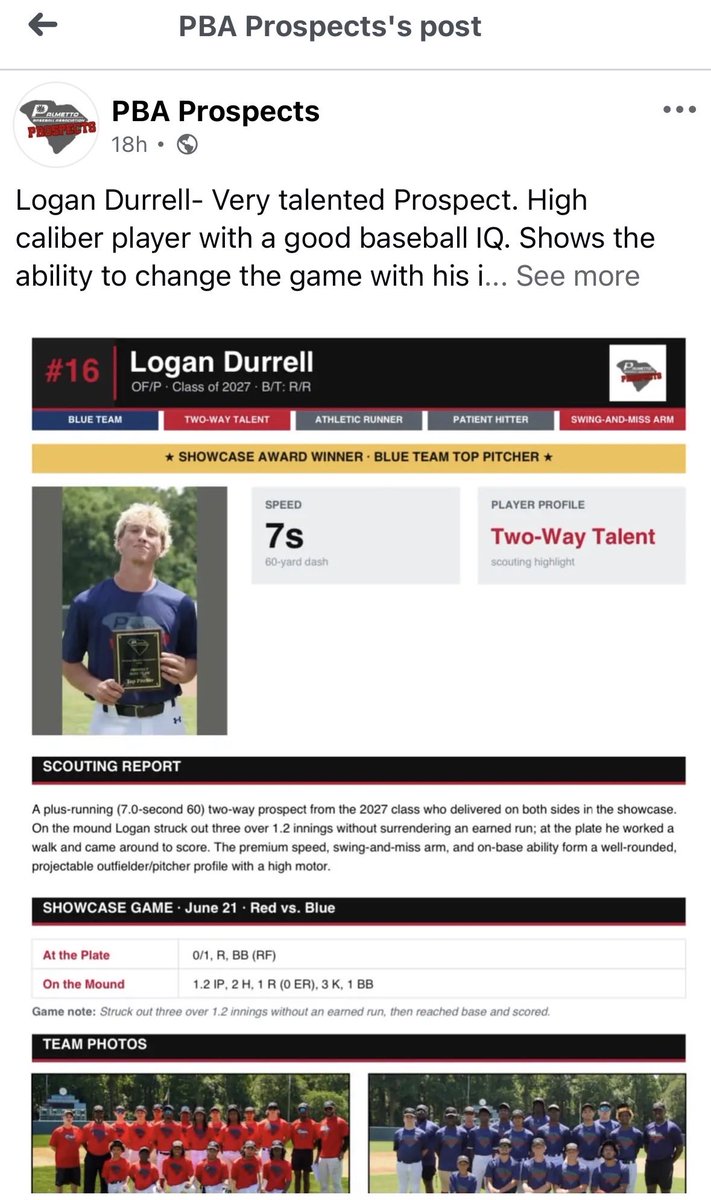 logandurrell1's tweet photo. Thank you to PBA Prospects for the awesome camp, I really enjoyed being out there. Hope for an invite next year. @CoachEvans09 @frankieward22 @LEDemon_Basebal @NCSA_Baseball https://t.co/RcOXii3qEK