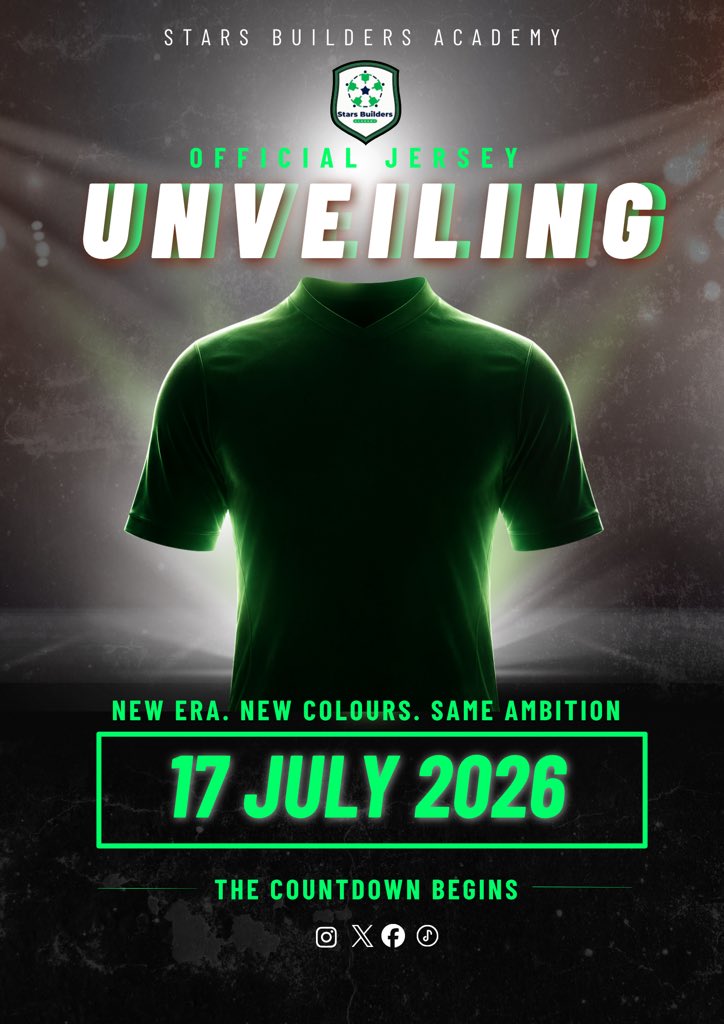 StarsBuildersAc's tweet photo. NEW JERSEY ALERT! 🚨
Every great journey begins with a new chapter.
New colors. New energy. Same relentless ambition.
Official unveiling of our new SBA Jersey, on July 17. 💚

#wearestarsbuilders #jerseylaunch #newjersey #explorepage https://t.co/FIaWwf7IPp