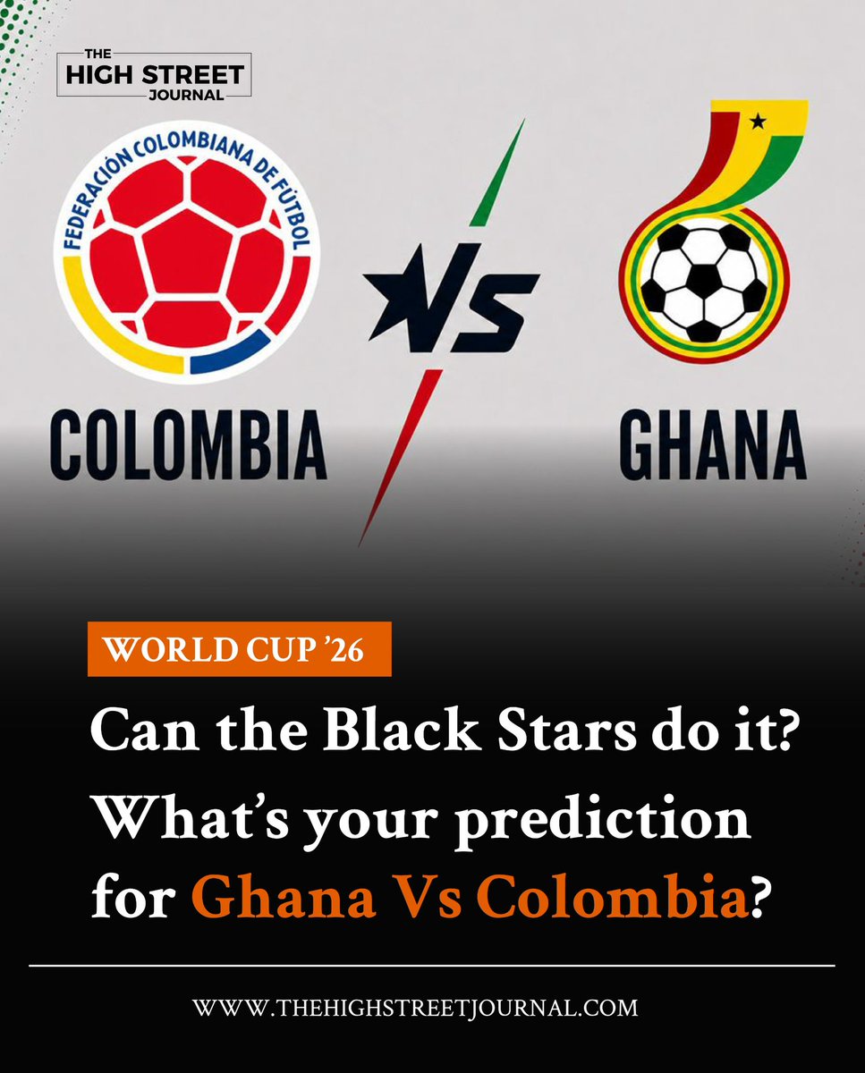 TheHighStreetJ's tweet photo. All eyes on the Black Stars. Can they rise to the occasion?
What’s your prediction vs Colombia?
#THSJ #Business #GoBlackStars #Colombia #BlackStars #FIFAWorldCup #Ghana https://t.co/XiWIfS27Uz