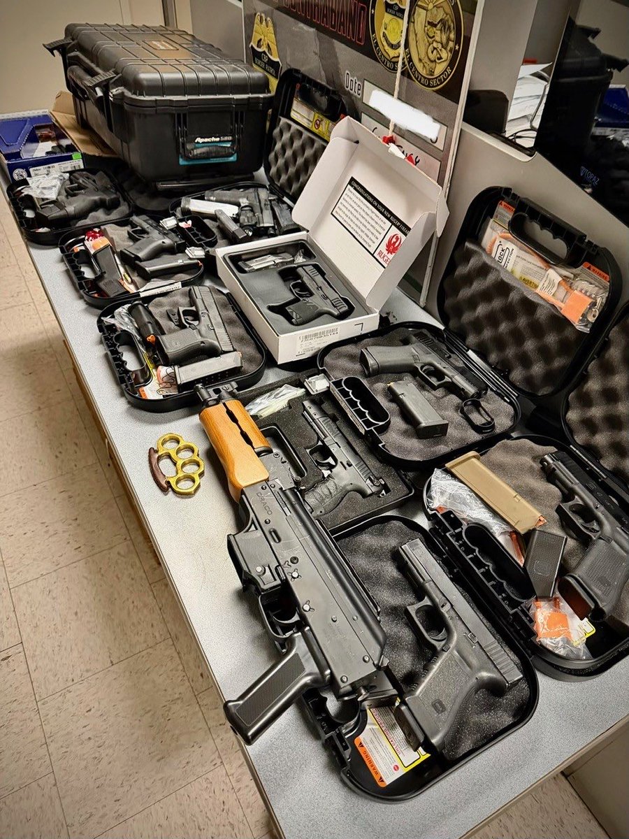 USBPChiefELC's tweet photo. 🔫 BREAKING: This illegal alien construction worker from El Salvador was busted by the Premier Sector on his way to #CulverCity, CA with 11 firearms, 23 magazines, and multiple rounds of ammunition!   
 
🚔Rap sheet: • DUI × Multiple • Suspended license • Felony evading  This criminal and his illegally obtained arsenal are off the streets and out of your communities.  #PremierSector #USBP #CBP #DHS #Indio #losangeles