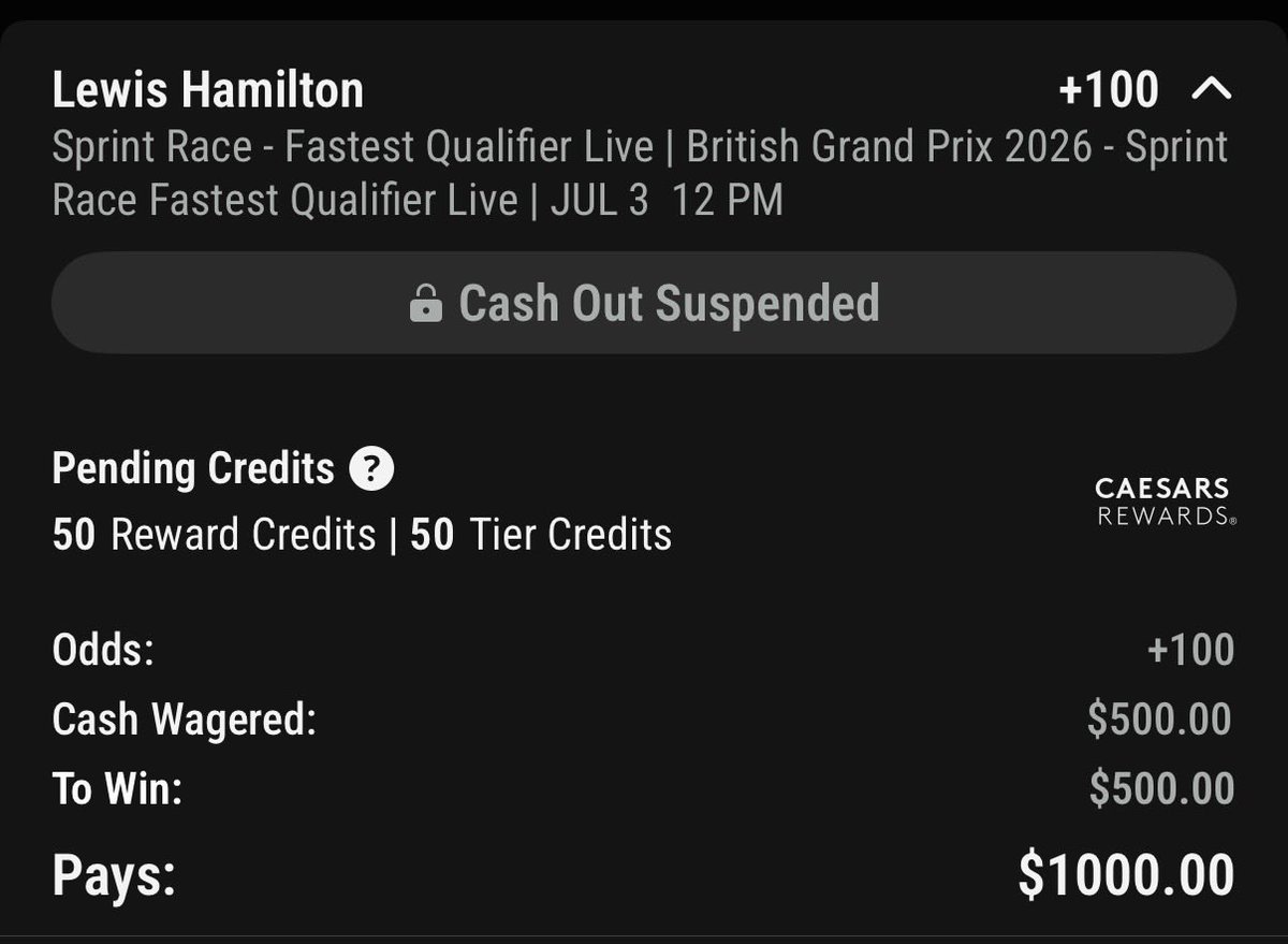 PRSportsbets's tweet photo. Lewis Hamilton ML live +100
#f1 #formula #ferrari #mercedes https://t.co/c4yu5X2l9O
