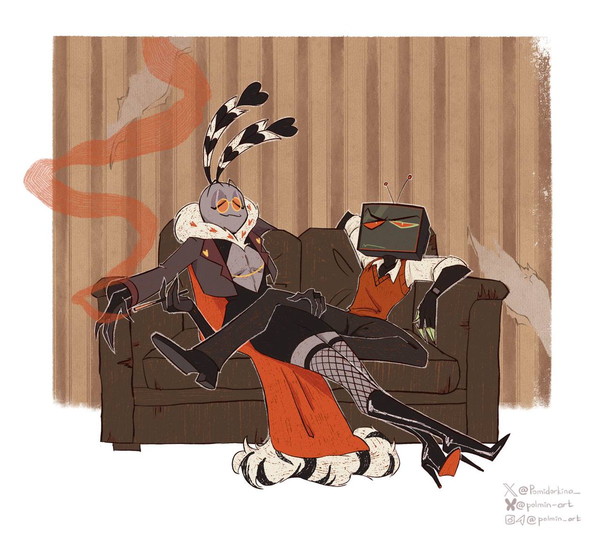 Pomidorkina_'s tweet photo. I'm going through a lot rn so here's past! #staticmoth (also going through a lot)

#HazbinHotel #Voxval https://t.co/0xWnCvF5dX