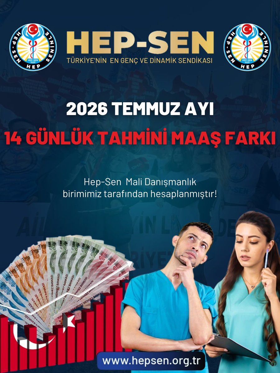 hepsen_2020's tweet photo. 2026 Temmuz Ayı 14 Günlük Tahmini Maaş Farkı Nedir?

Memurlar maaşlarını her ayın 15'inde peşin alır. Ancak Temmuz maaş zammı 1 Temmuz'dan itibaren geçerli olur.

Bu nedenle, 1-14 Temmuz tarihleri arasında oluşan zamlı maaş tutarı, daha önce zamsız olarak ödendiği için personele "14 günlük maaş farkı" olarak ayrıca ödenir.

📌 Ne zaman ödenir? Genellikle KBS üzerinden hesaplanır ve Temmuz ayının son haftasında (20-25 Temmuz civarında) ayrı bir bordro ile hesaplara yatırılır.

📌 Kesinti olur mu? İcra ve nafaka gibi kesintiler çoğunlukla uygulanmaz. Ancak 5510 sayılı Kanuna tabi personelden SGK primi ve varsa BES kesintisi yapılabilir.

Takipte kalın; unvan bazında hazırladığımız 2026 Temmuz 14 günlük tahmini maaş farkı tablolarını paylaşmaya devam edeceğiz.

Ayrıntılar  ⤵️⤵️
https://t.co/BEy59Kp9g2

HEP-SEN  

Türkiye'nin En Genç ve Dinamik Yeni Nesil Sağlık Sendikası  @hepsen_2020

🌐 https://t.co/5De2NnGpZq
☎️ 0216 759 44 14
🎥 Medya Ağımız İçin 
↙️↙️ https://t.co/ApGyCSuZEO

@saglikbakanligi @drmemisoglu @csgbakanligi
@HMBakanligi
 
#SağlıkÇalışanları #2026TemmuzMaaşları #ZamlıMaaşlar #Memur #Enflasyon #MemurGeçimemiyor #Tüik #Tuik #SeyyanenZam #MemurDiyorki #DevletinMemuruYoksulOlamaz
