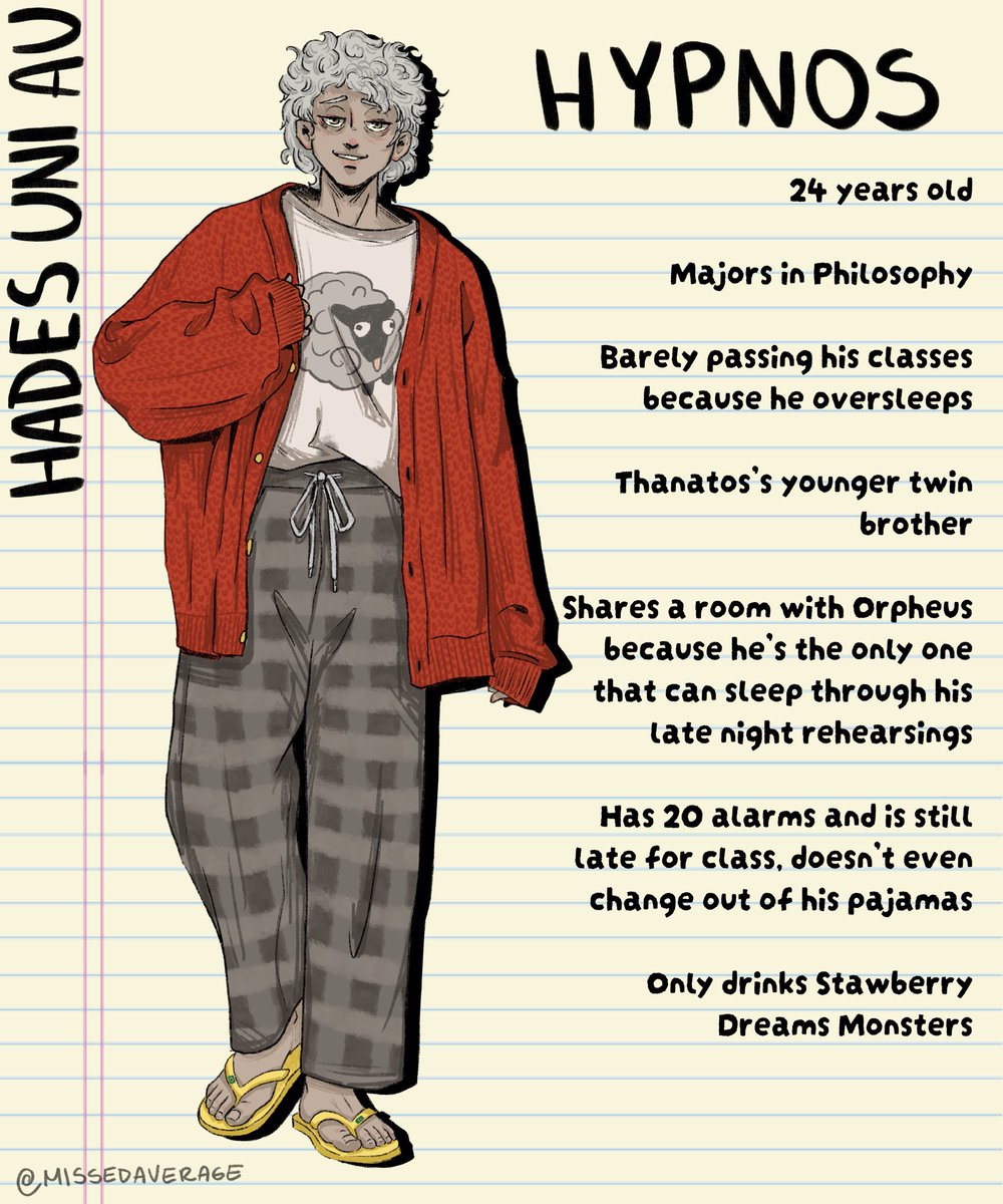 MissedAverage's tweet photo. Hades Uni AU Part 3!
Here’s my favourite baby boy ❤️ 

#Hades #Hypnos #AU https://t.co/iVlaIad0zT