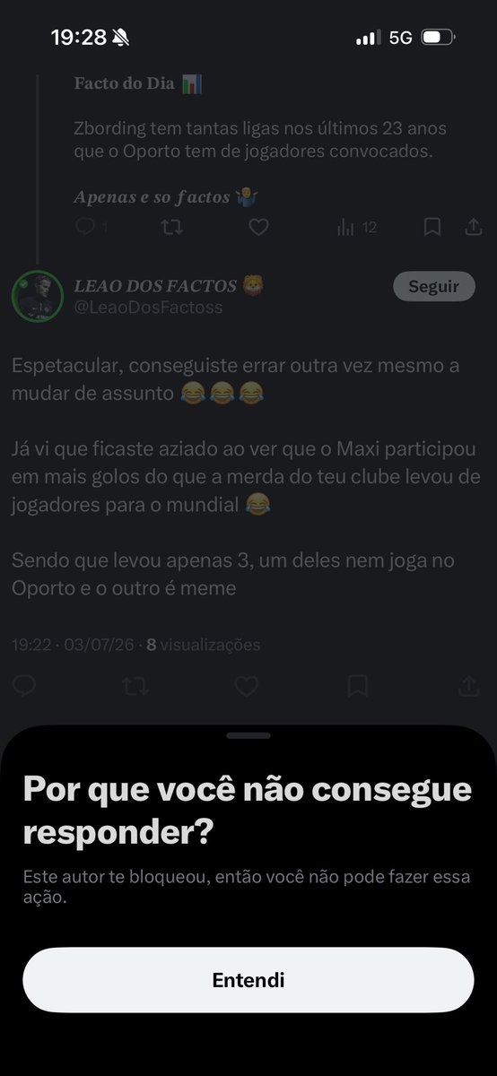 LucaxCF6's tweet photo. Oh bidente não adianta proibires de comentar🤣🤣

Para tua informação sou do Benfica burro do caralho

𝐅𝐚𝐜𝐭𝐨 𝐝𝐨 𝐃𝐢𝐚 📊

@LeaoDosFactoss tem menos dentes do que o Oporto tem de jogadores convocados.

𝑨𝒑𝒆𝒏𝒂𝒔 𝒆 𝒔𝒐 𝒇𝒂𝒄𝒕𝒐𝒔 🤷‍♂️ https://t.co/HXu8jsfkcc