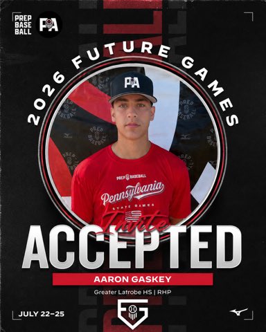 aaron_gaskey's tweet photo. Honored and grateful to be selected for the 2026 Prep Baseball Future Games! Thank you to @prepbaseball for this incredible opportunity. I’m excited to compete against some of the best players in the country and represent my family, coaches, teammates, and community. Looking forward to getting to work! #PBFG26
@DanCevette 
@PrepBaseballPA 
@pbtscouting 
@Jim_McGough 
@Lee3654Lee