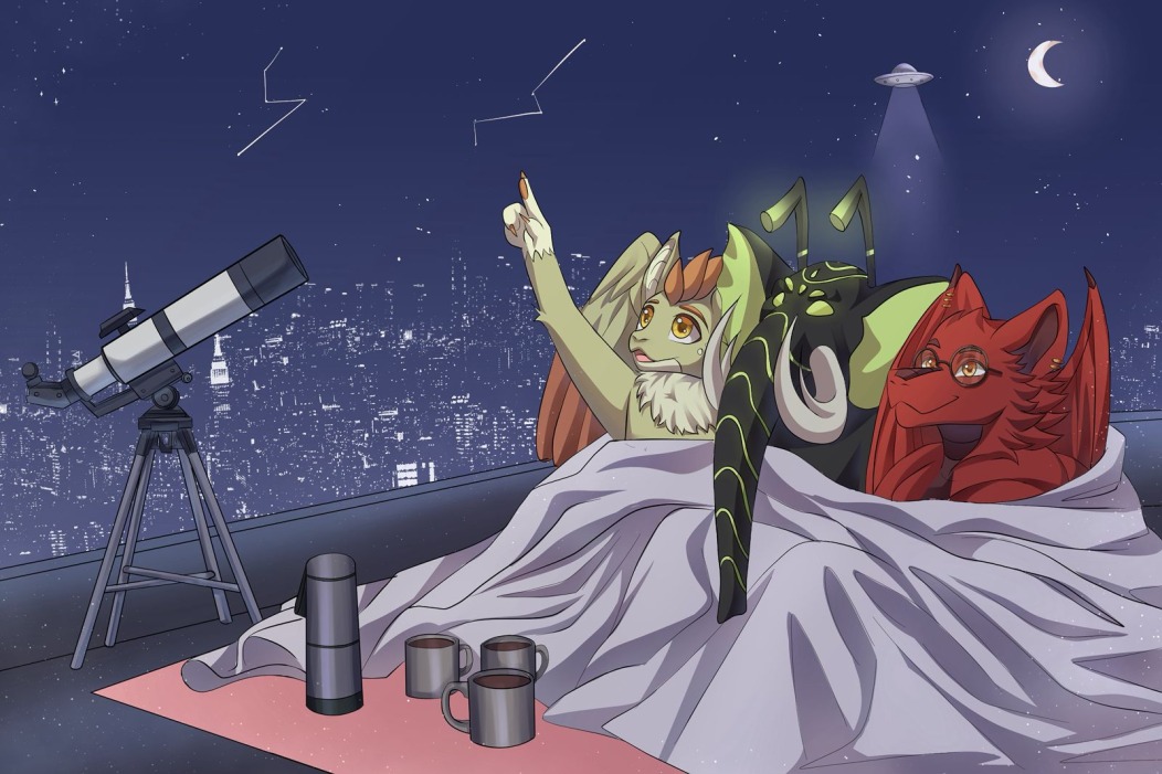 aria__bennett's tweet photo. Under the same sky, every shooting star becomes another memory waiting to be made. ✨  

#furryart #furryart #anthroart #friendshipart #CommissionArtwork #cozyvibes https://t.co/F9lENtmF9I