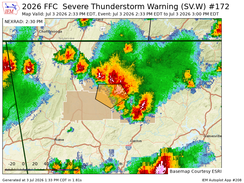 MurrayCountyPS's tweet photo. FFC issues Severe Thunderstorm Warning [wind: 60 MPH (RADAR INDICATED), hail: 0.88 IN (RADAR INDICATED)] for Gilmer, Gordon, Murray, Pickens [GA] till 3:00 PM EDT https://t.co/FijD1J99pZ https://t.co/nNXz5bJeKM