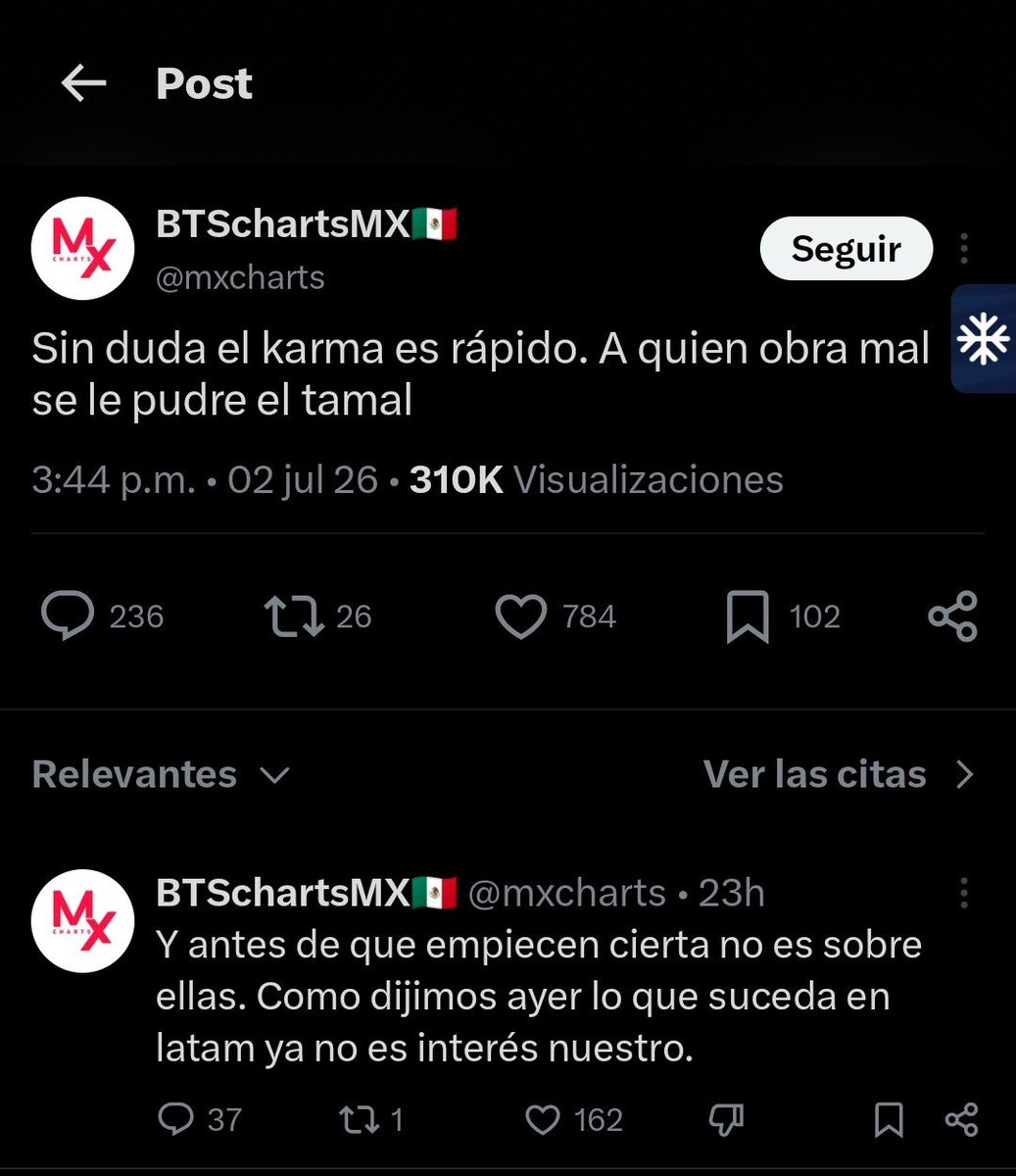 eclipseof__jk's tweet photo. Si tan solo usaras esa cuenta para hacer el bien y no para promover el mal, como lo hacés, no estarías diciendo que por decir ciertas cosas te “funan”.
Sí, se te ha funado, pero también se te han dicho verdades que, lamentablemente, vos no entendés.
Tu cuenta no sirve para otra cosa que promover el odio. 

Sentate, callate por un buen tiempo y dejá que las demás hagamos lo que vos, como persona y teniendo una cuenta grande, no hacés.
No importa de qué país seas. Te hacés llamar ARMY, y te recuerdo que, más allá de las diferencias que existan entre nosotras o entre nuestros países, siempre nos apoyamos.

Quienes señalaron a esa cuenta como fanbase no se equivocaron, porque una cuenta común como la mía, y muchas de las personas que siempre están ayudando, jamás harían lo que vos sí hacés.
Sos una fanbase más del montón, una que utiliza el nombre de BTS y de ARMY para beneficio propio.
Replanteate si verdaderamente sos ARMY, porque tus palabras y tus acciones solo nos demuestran lo contrario.

Y aprovecho para agregar algo más; si siguen a esta cuenta, dejen de hacerlo. Ya ha demostrado lo suficiente como para entender que no merece seguir siendo apoyada. Si no están de acuerdo con eso, entonces dejen de seguirme a mí. No quiero compartir espacio con personas que pertenezcan a ese ambiente tóxico.
Gracias.