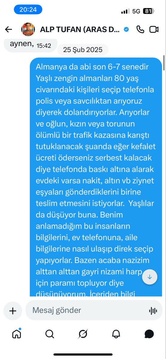 Suphi071's tweet photo. 25 Şubat 2025 Sn. @ArasDal7 abi ile aramızda geçen bir konuşma.. https://t.co/ADjmZrhpPK