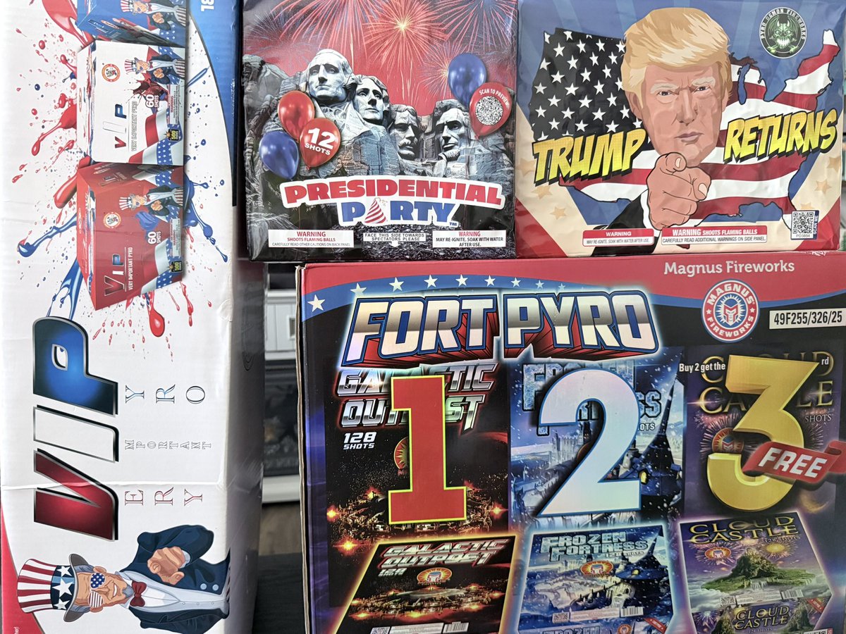 JackDangerLIVE's tweet photo. 🚨Just got done shopping for the fireworks for our America 250 Cookout tomorrow night! 🇺🇸 

In case you’re wondering, yes, we did get the LAST box of the Trump Returns fireworks that they had! 🇺🇸

♥️🤍💙

#America250
#America
#USA https://t.co/dM7EPufrx1