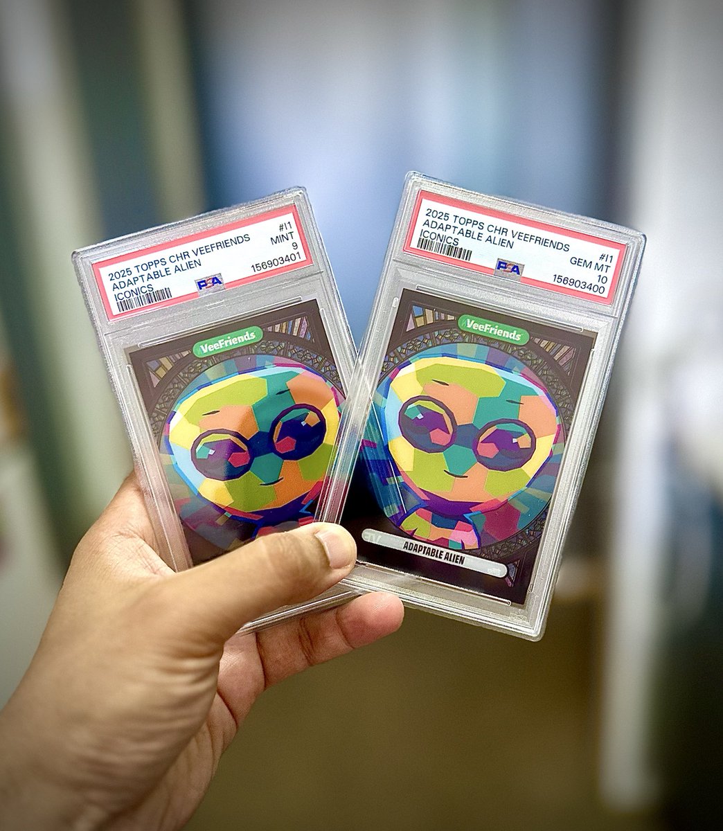thepokestudio_'s tweet photo. Adaptable Alien Iconic Pop 1 psa 10! Favorite card of all time! Proud Owner 😎 @veefriends @VeeFriendsCards @garyvee https://t.co/4uhw3JDhSC